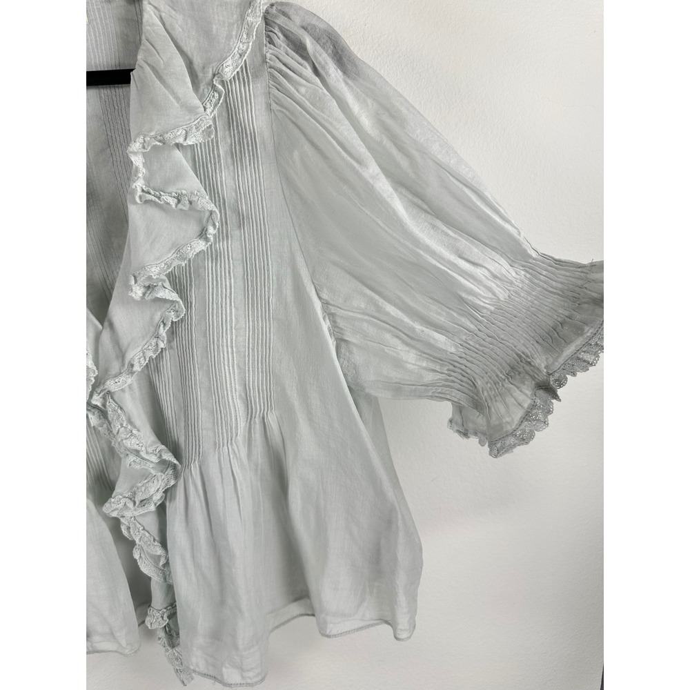 DOEN Henri Top Alice Blue Ruffle Pintuck Women's XS Edwardian Cottagecore - Picture 5 of 16